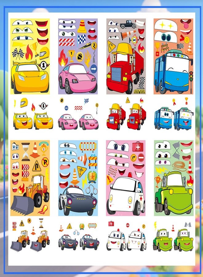 T-Antrix 24 Sheets Make Your Own Stickers Make A Face Stickers for Kids Toddlers with Fire Truck Tractor Police Car Bus Racing Car DIY Craft Kids Party Favor Supplies Crafts - Image 3